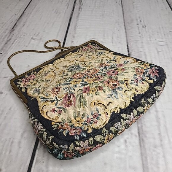 Vintage Lord & Taylor Small Clutch, Tapestry Handbag w/ Metal Golden Chain - Picture 7 of 10